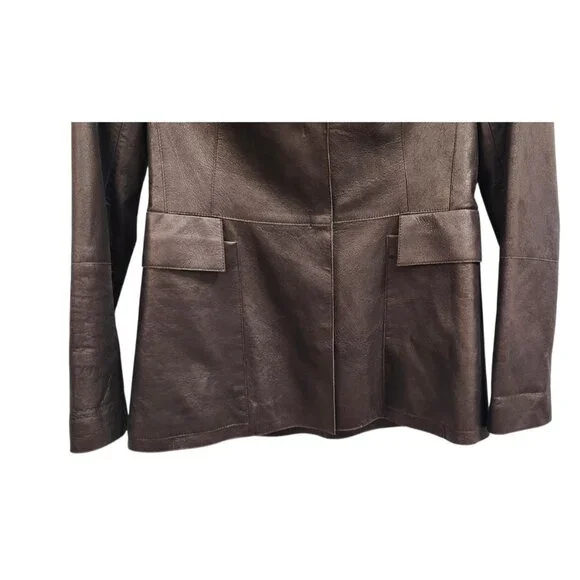 Akris Bergdorf Goodman Brown Lambskin Leather Blazer Jacket Tailored Snap Front - Picture 7 of 16